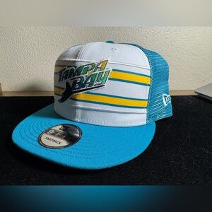 RAYS NEW ERA TEAL WHITE STRIPES TAMPA BAY DEVIL RAYS 9FIFTY SNAPBACK HAT